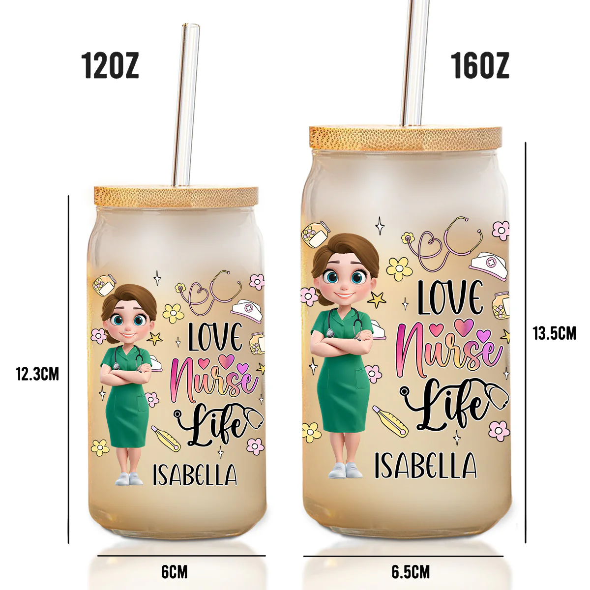 Love Nurse Life - Personalized Custom Glass Can - Image 4