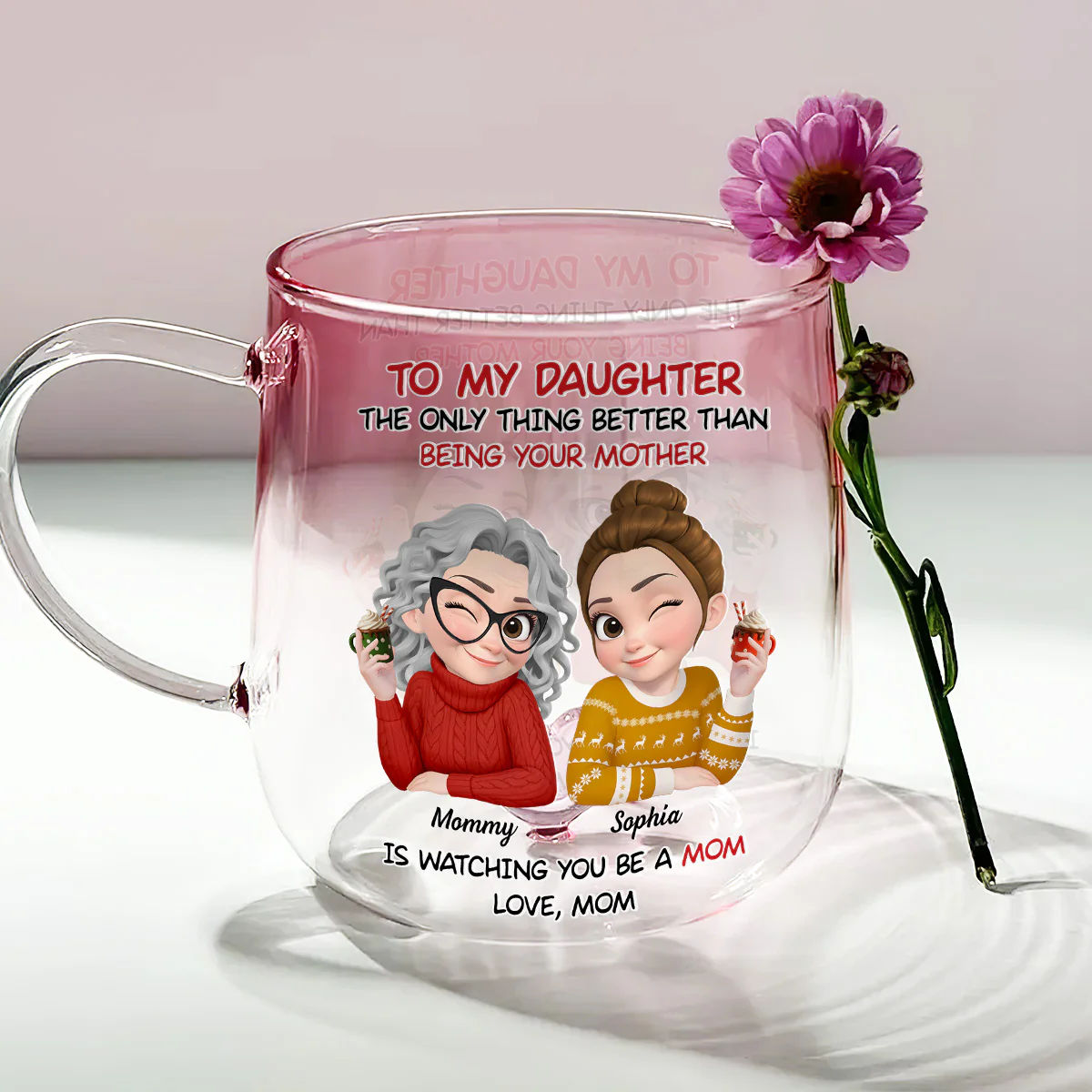 Love Seeing You As Mom - Personalized Custom Pink Gradient Glass Mug - Image 3