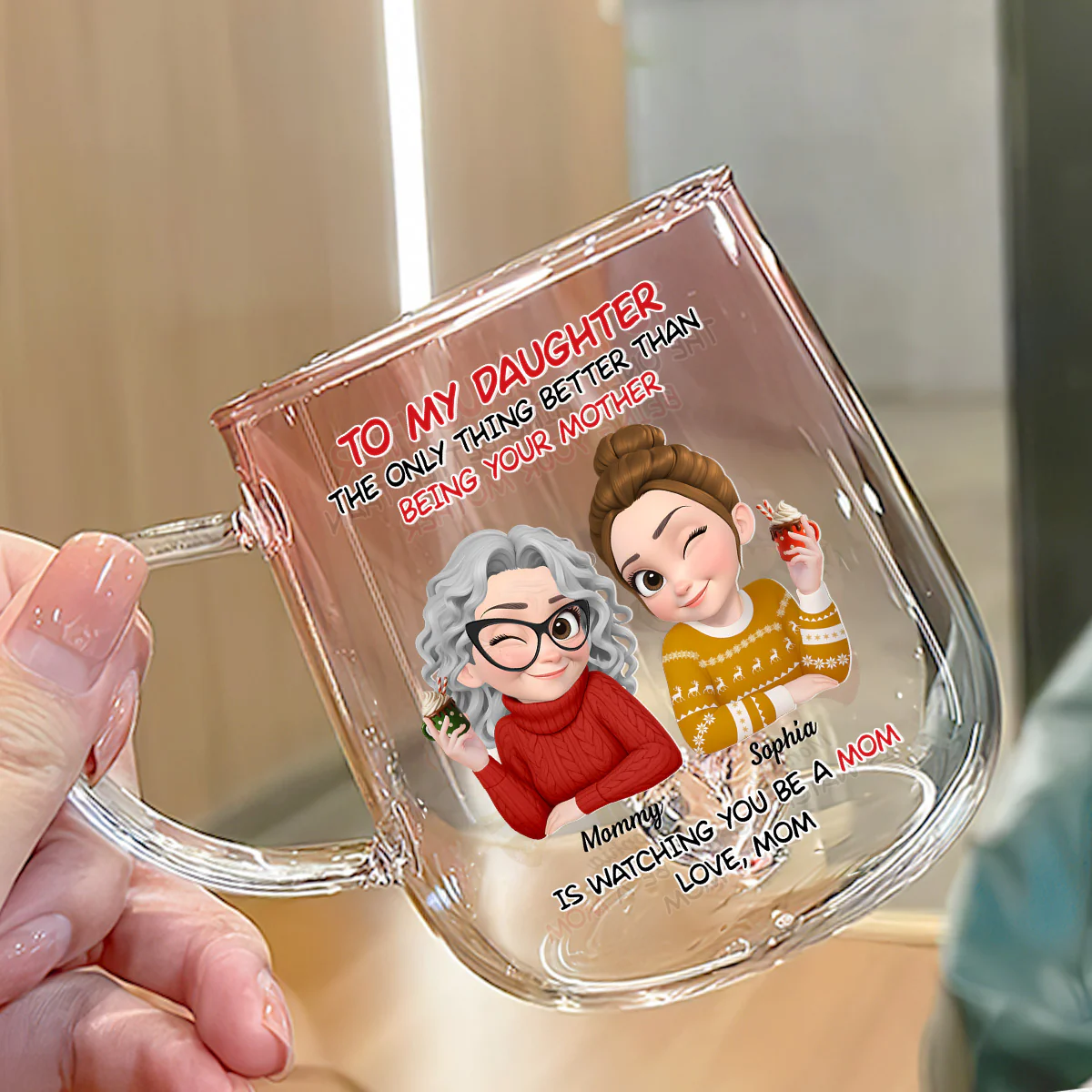 Love Seeing You As Mom - Personalized Custom Pink Gradient Glass Mug - Image 4