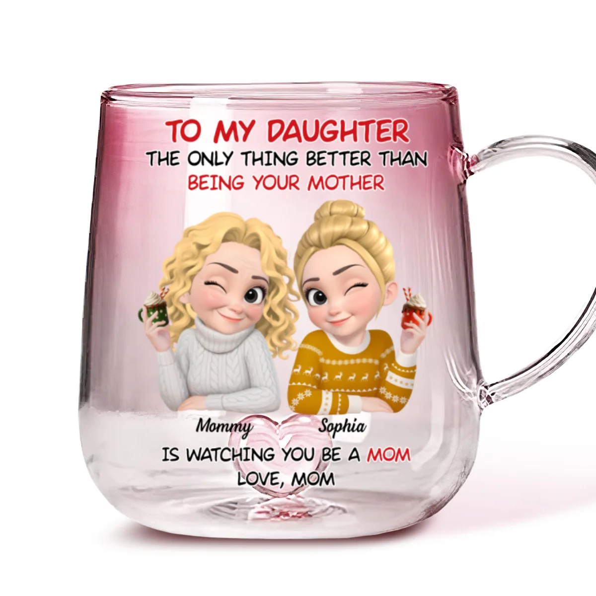 Love Seeing You As Mom - Personalized Custom Pink Gradient Glass Mug - Image 6