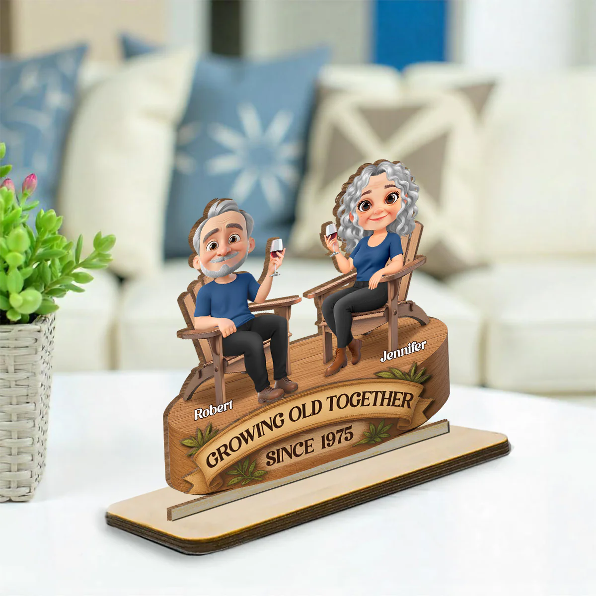 Love That Grows With Time - Personalized Custom 2-Layer Wood Plaque With Flat Base - Image 2