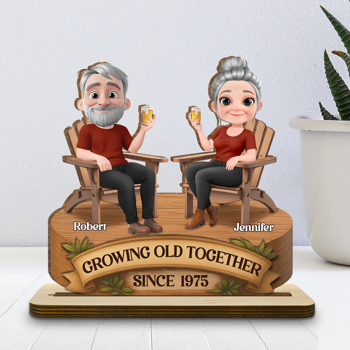 Love That Grows With Time - Personalized Custom 2-Layer Wood Plaque With Flat Base - Image 3