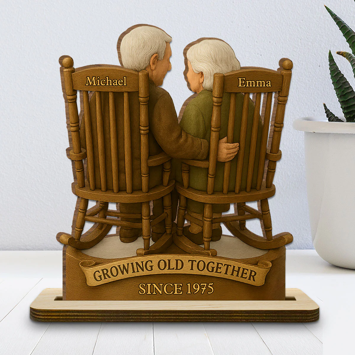Love That Grows With Time - Personalized Custom 2-Layer Wood Plaque With Flat Base - Image 2