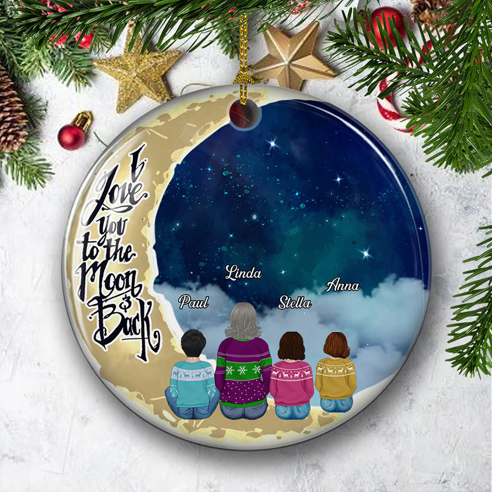 Love To The Moon And Back - Personalized Custom Circle Ceramic Christmas Ornament - Image 3