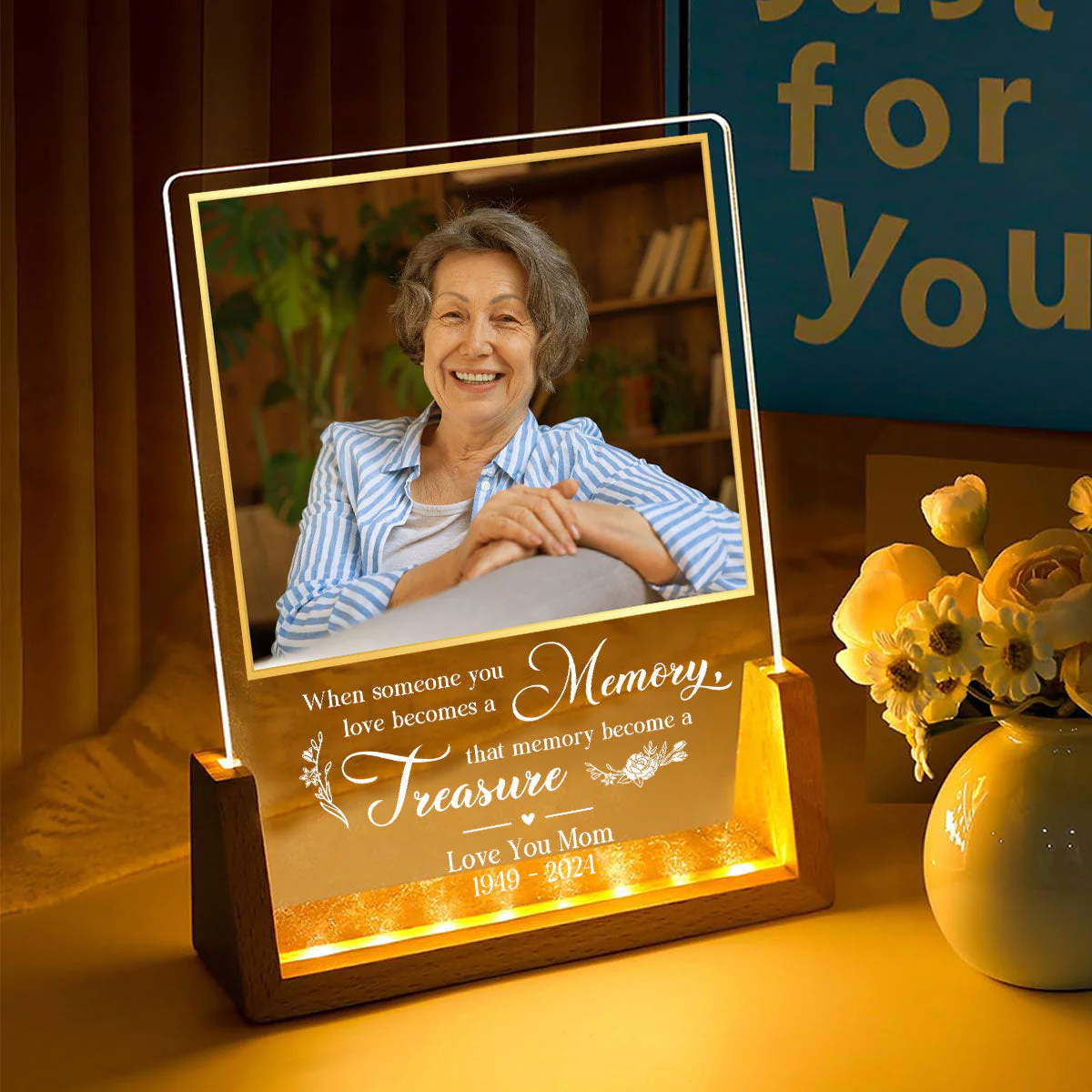 Love Turns Into Treasured Memories - Personalized Custom Plaque With Walnut Base - Image 2