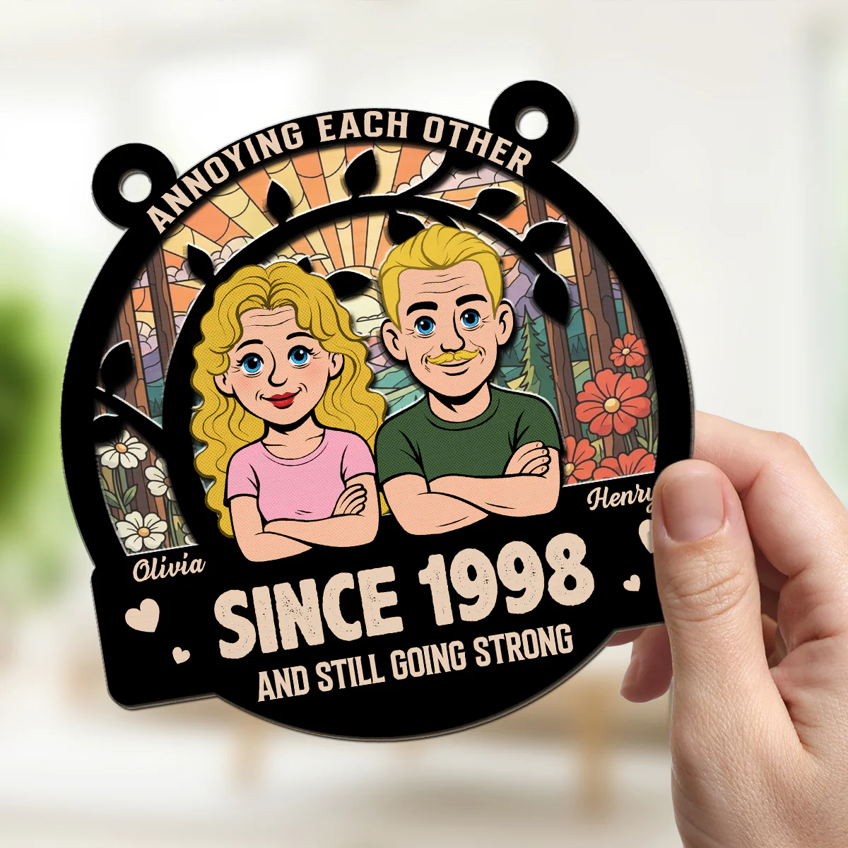 Love You Forever Retro - Personalized Custom Suncatcher - Image 2