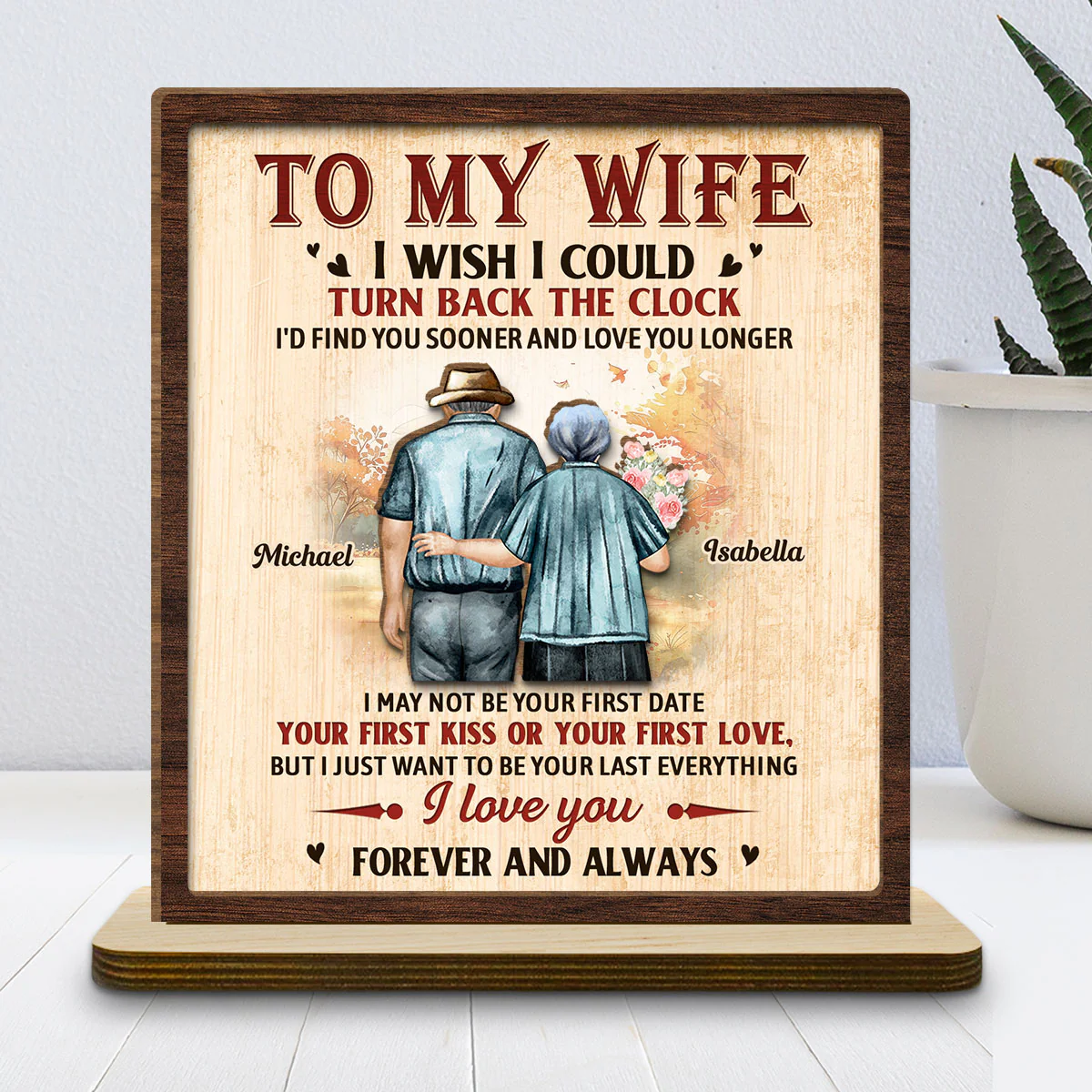 Love You Longer - Personalized Custom 2-Layer Wood Plaque With Flat Base - Image 2