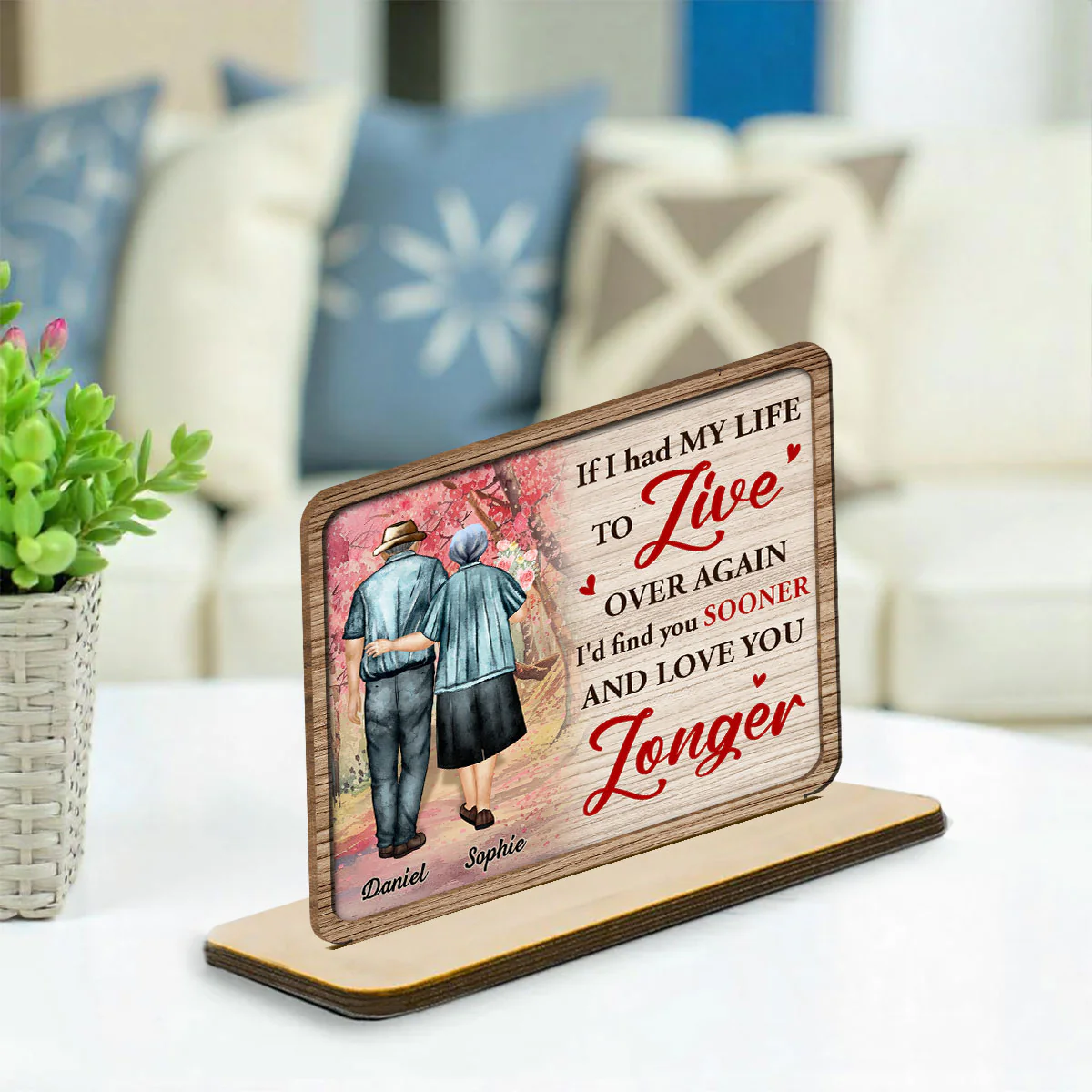 Love You More - Personalized Custom 2-Layer Wood Plaque With Flat Base - Image 2