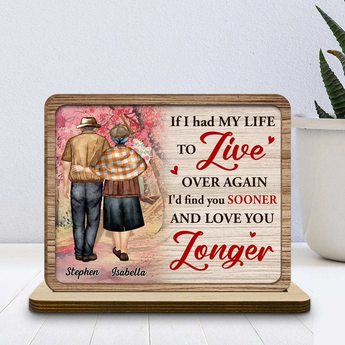 Love You More - Personalized Custom 2-Layer Wood Plaque With Flat Base - Image 3