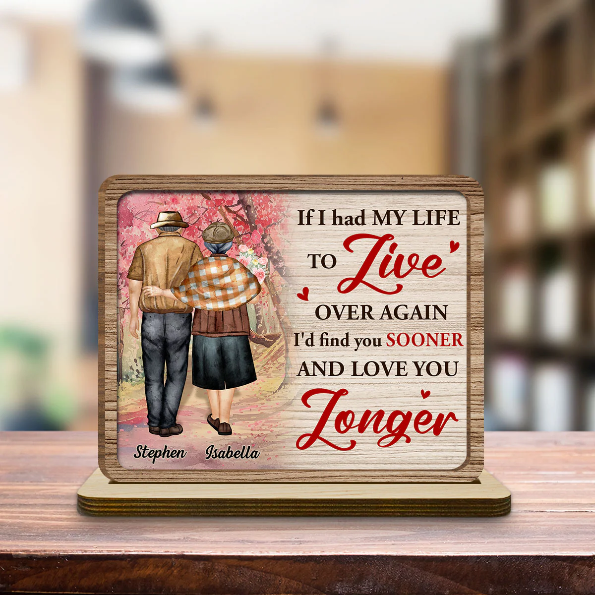 Love You More - Personalized Custom 2-Layer Wood Plaque With Flat Base - Image 4
