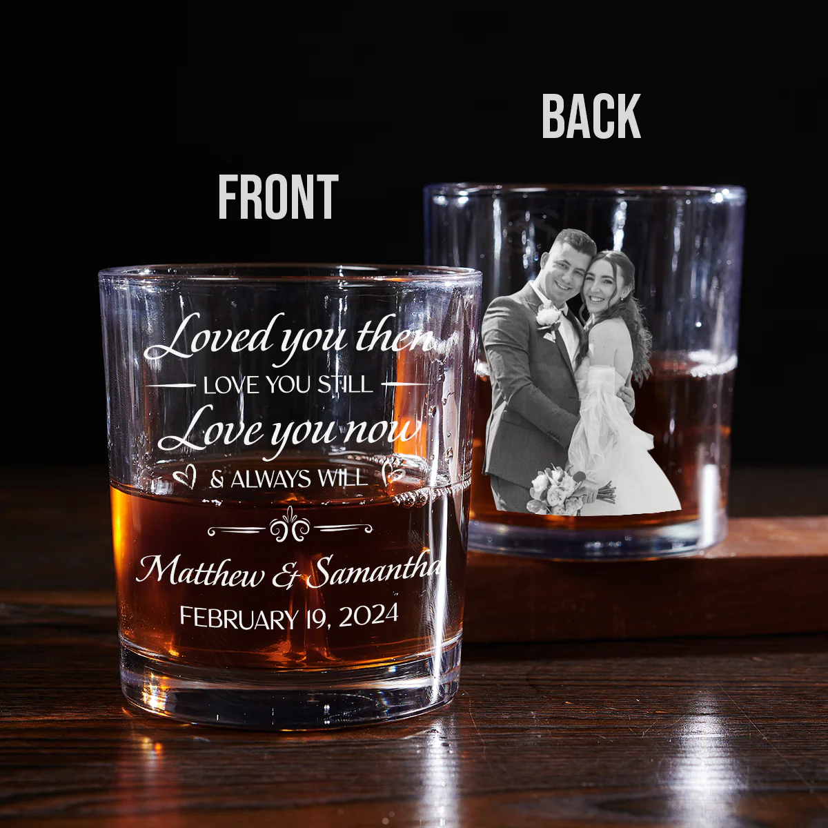 Love You Now And Always Will - Personalized Custom Whiskey Glass - Image 2