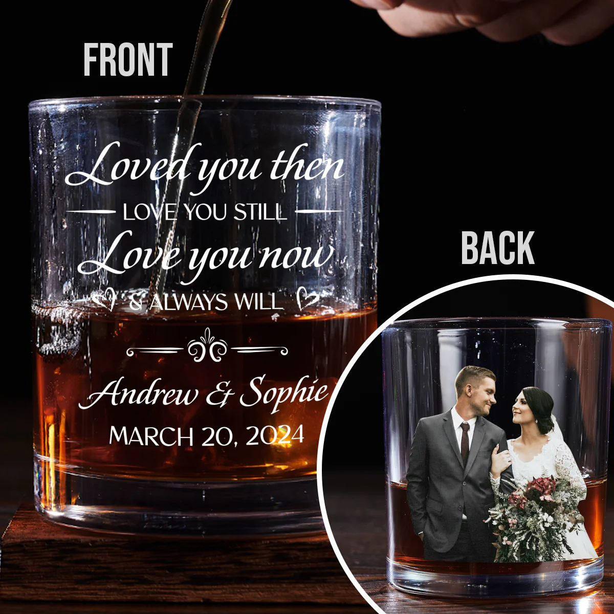 Love You Now And Always Will - Personalized Custom Whiskey Glass - Image 3
