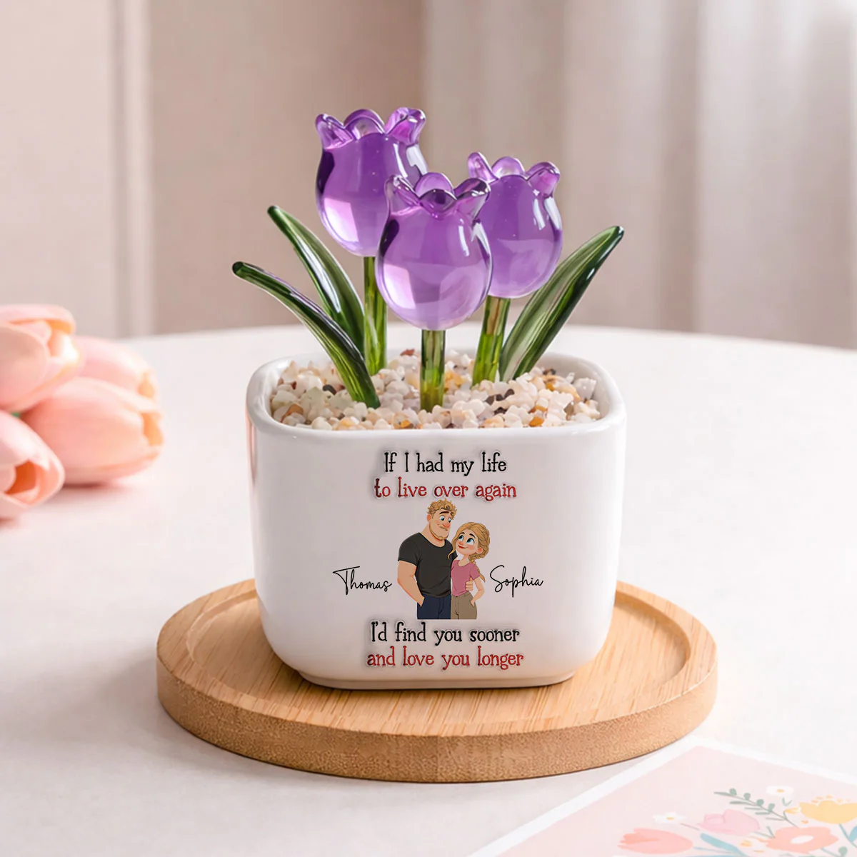 Love You So Much - Personalized Custom 3D Inflated Effect Glass Everlasting Tulips