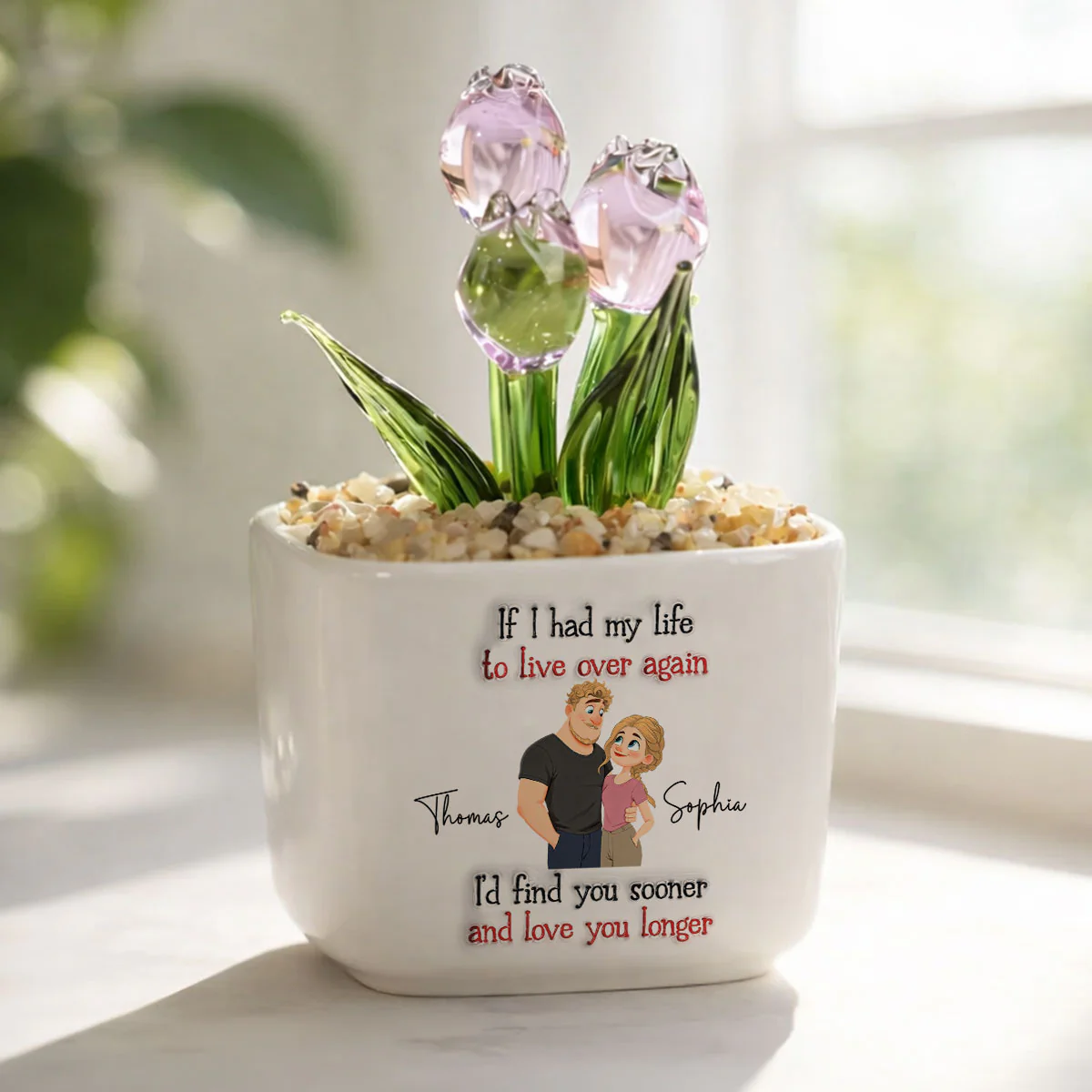Love You So Much - Personalized Custom 3D Inflated Effect Glass Everlasting Tulips - Image 2