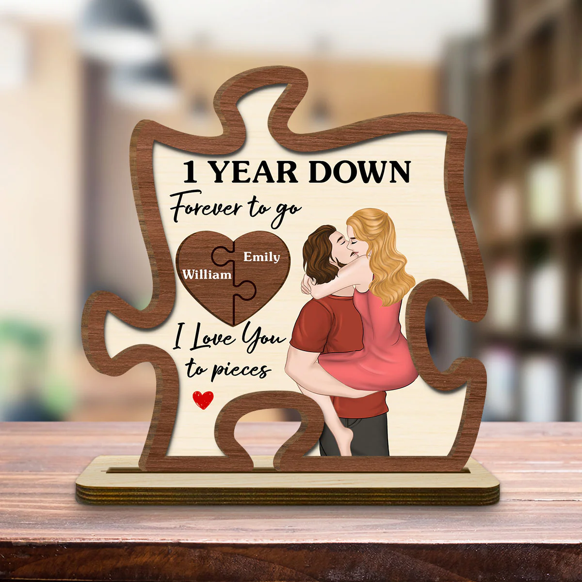 Love You To Pieces - Personalized Custom 2-Layer Wood Plaque With Flat Base - Image 4