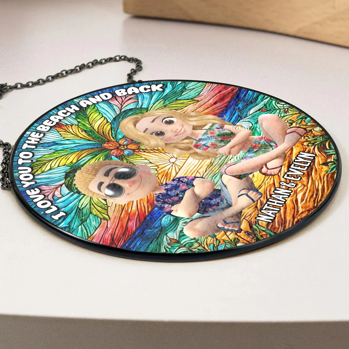Love You To The Moon And Back Cartoonize - Personalized Custom Stained Glass Window Hanging Suncatcher - Image 3