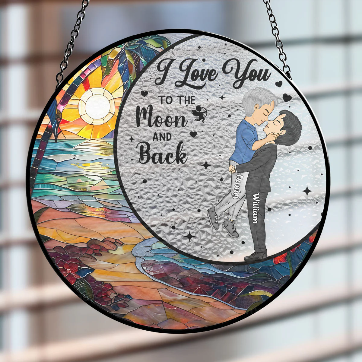 Love You To The Moon And Back - Personalized Custom Stained Glass Window Hanging Suncatcher - Image 4