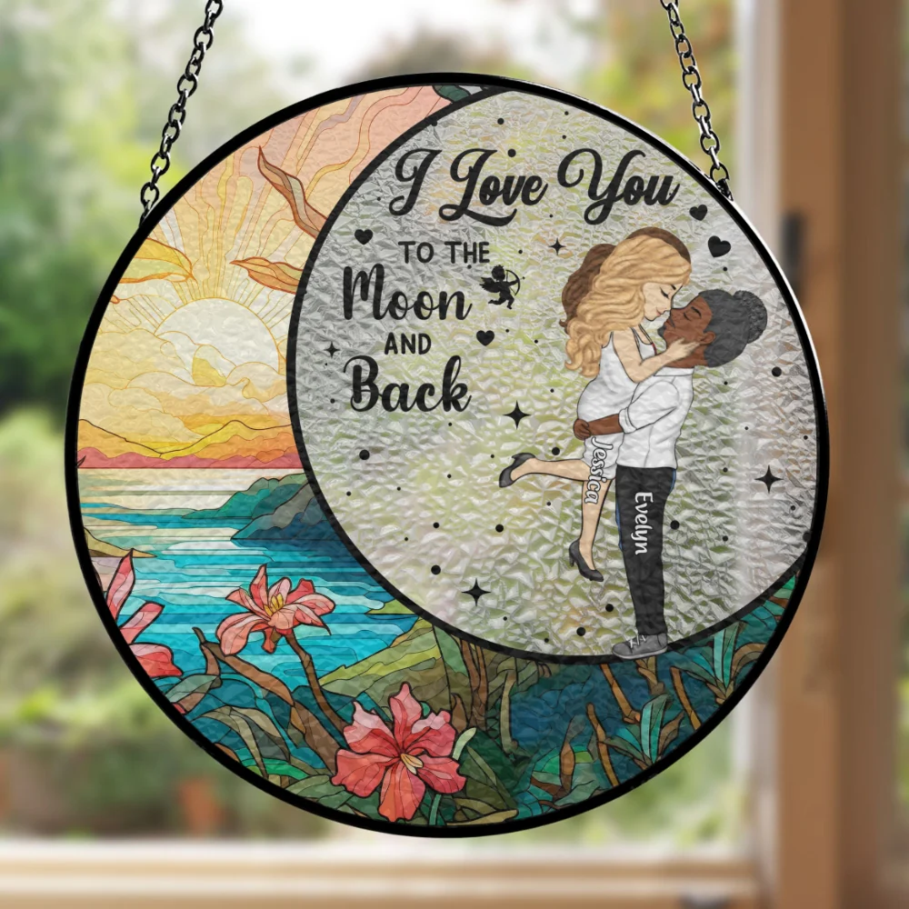 Love You To The Moon And Back - Personalized Custom Stained Glass Window Hanging Suncatcher - Image 6