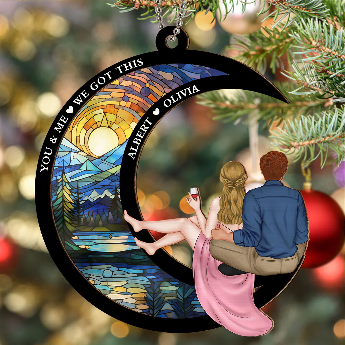 Love You To The Moon And Back - Personalized Custom Suncatcher Ornament - Image 5