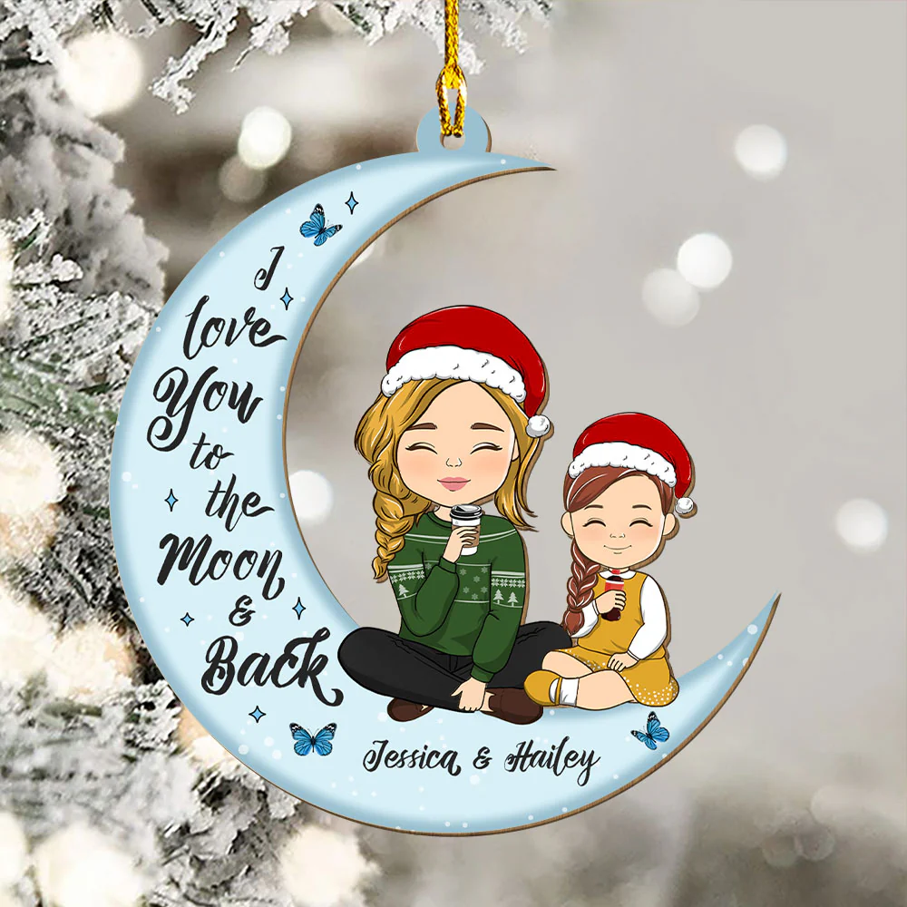 Love You To The Moon And Back - Personalized Custom Wood Ornament - Image 2