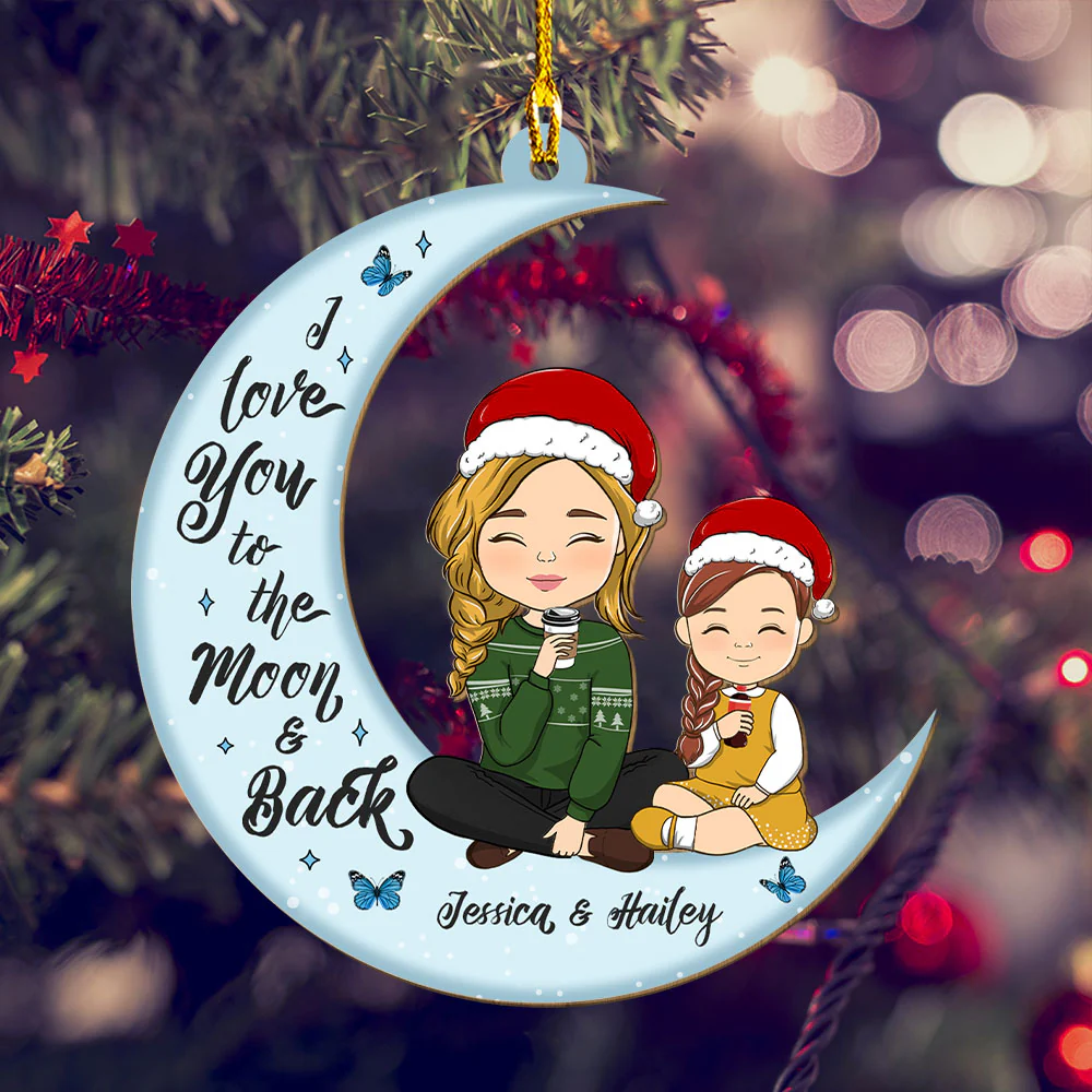 Love You To The Moon And Back - Personalized Custom Wood Ornament - Image 3