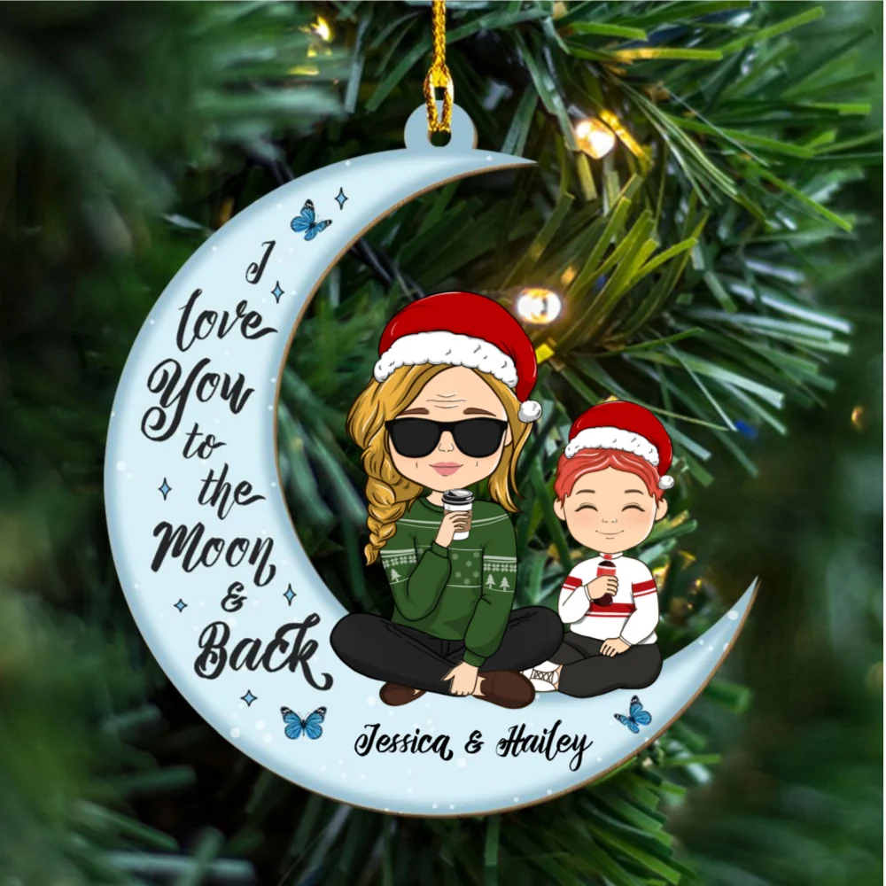 Love You To The Moon And Back - Personalized Custom Wood Ornament - Image 6