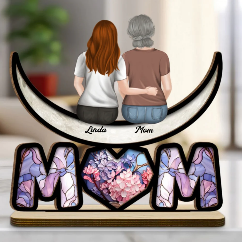 Love You To The Moon - Personalized Custom 2-Layer Wood Plaque With Flat Base - Image 6