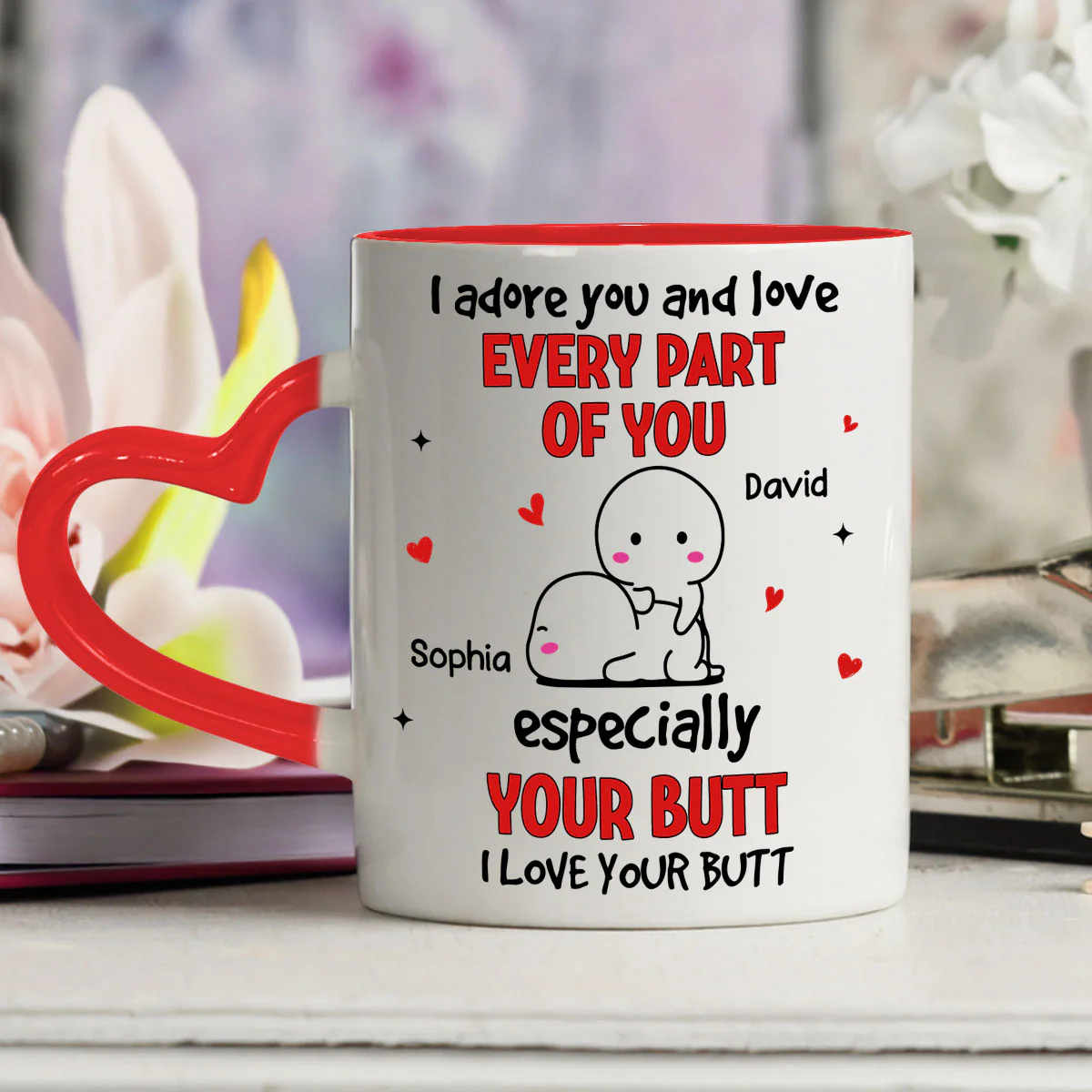 Love Your Butt - Personalized Custom Heart Handle Mug - Image 2