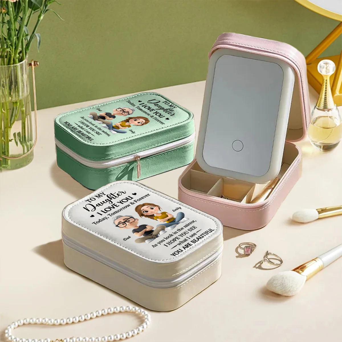 Loved Beyond Words My Daughter - Personalized Custom Jewelry Box With LED Mirror - Image 3