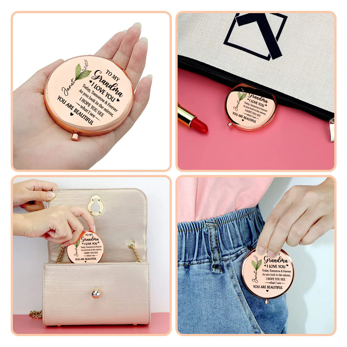 Loved Today Tomorrow Always Mom - Personalized Custom Compact Mirror - Image 3