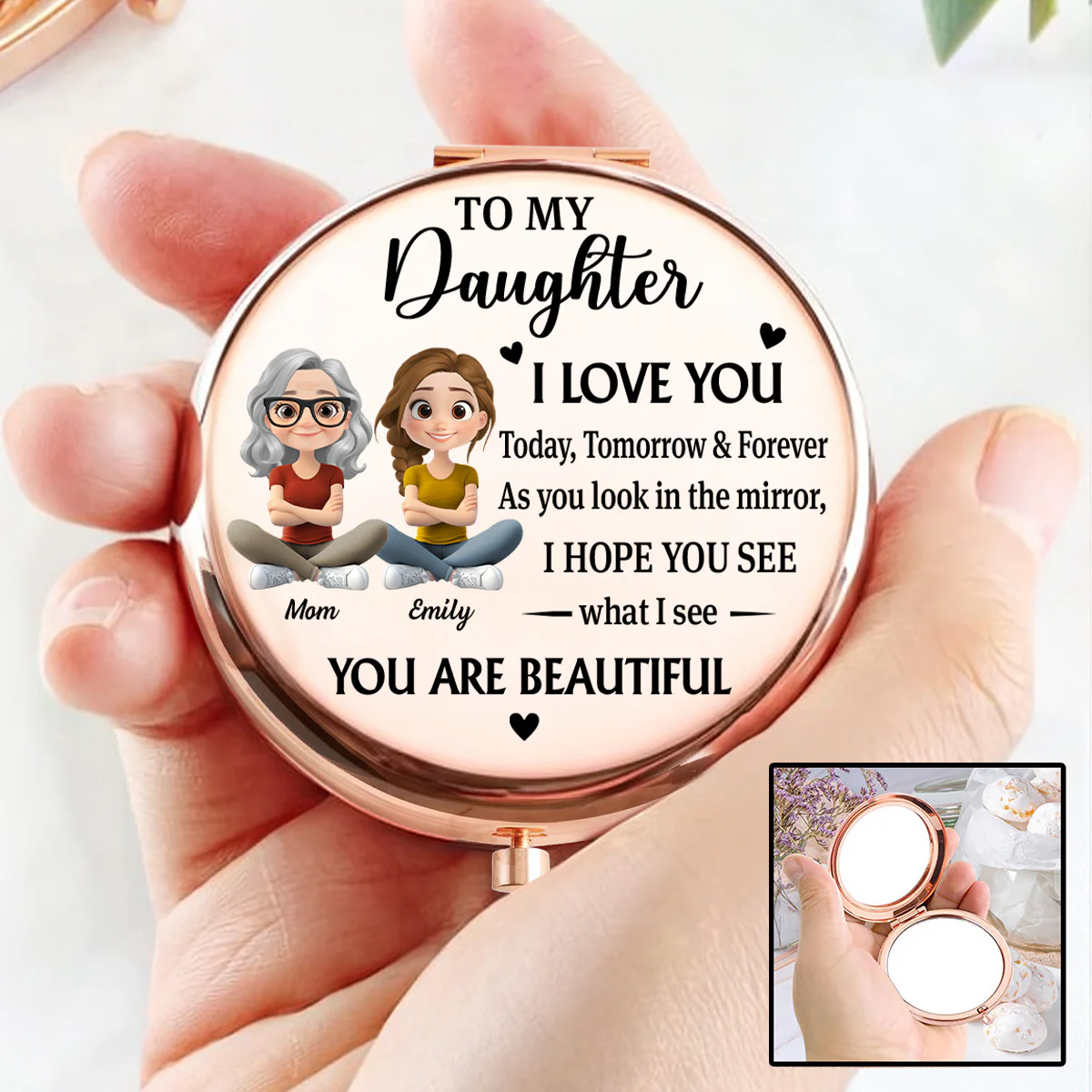 Loved Today Tomorrow Forever - Personalized Custom Compact Mirror - Image 4