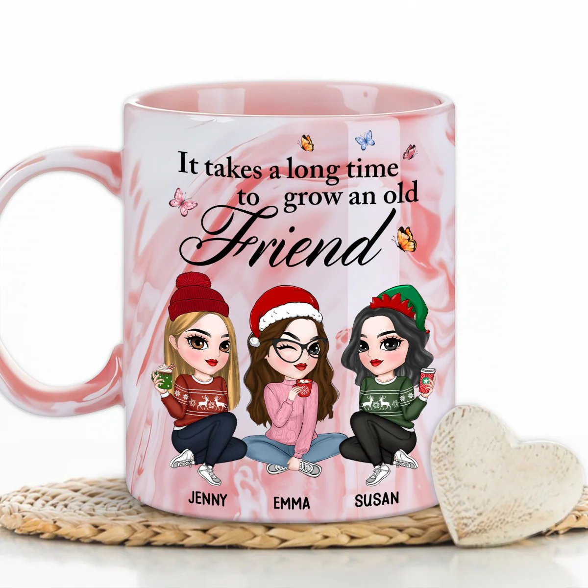 Lovely Besties - Personalized Custom Pink Marble Mug - Image 4