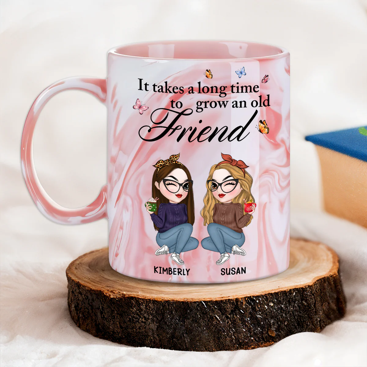 Lovely Besties - Personalized Custom Pink Marble Mug - Image 5