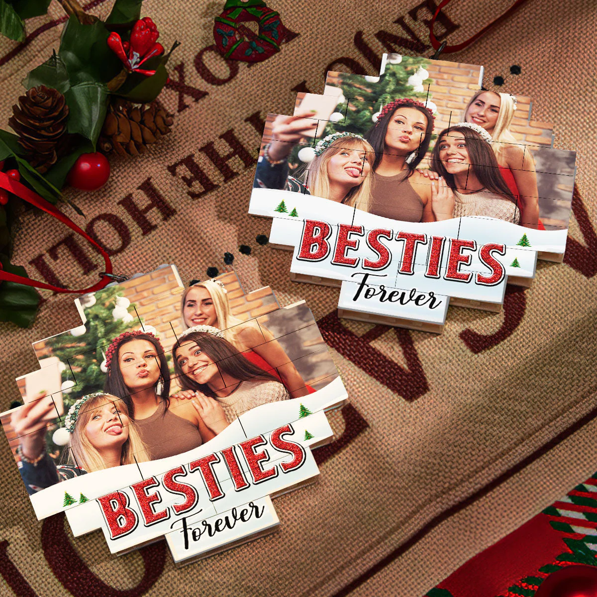 Lovely Besties - Personalized Custom Puzzle Ornament - Image 3
