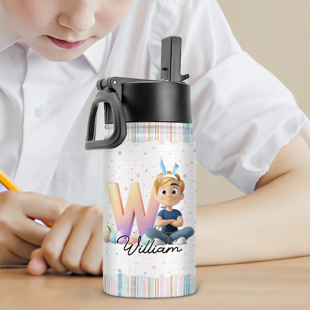 Lovely Bunny - Personalized Custom Kids Water Bottle - Image 3