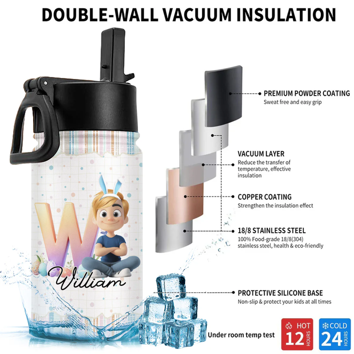 Lovely Bunny - Personalized Custom Kids Water Bottle - Image 5