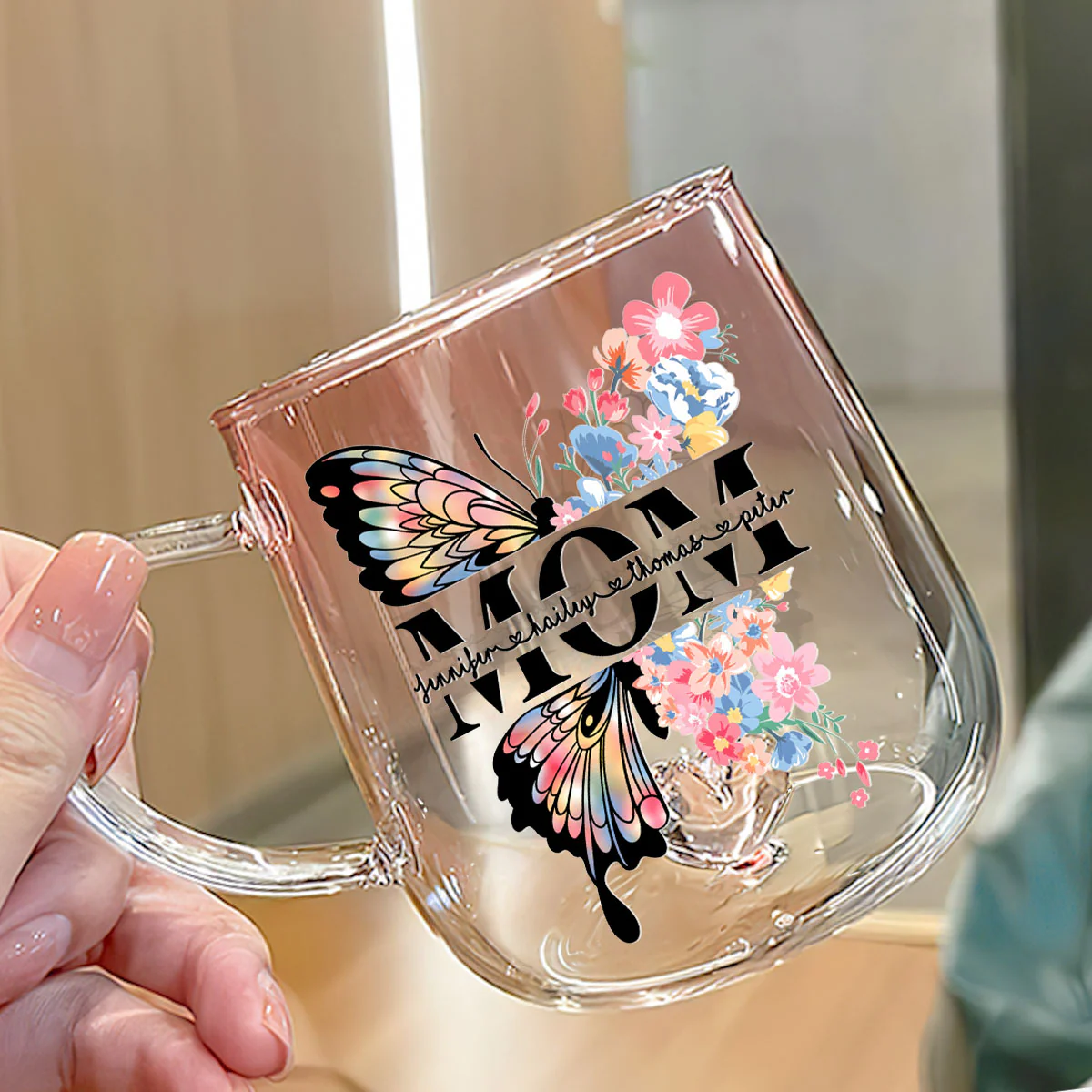 Lovely Butterfly - Personalized Custom Pink Gradient Glass Mug - Image 2