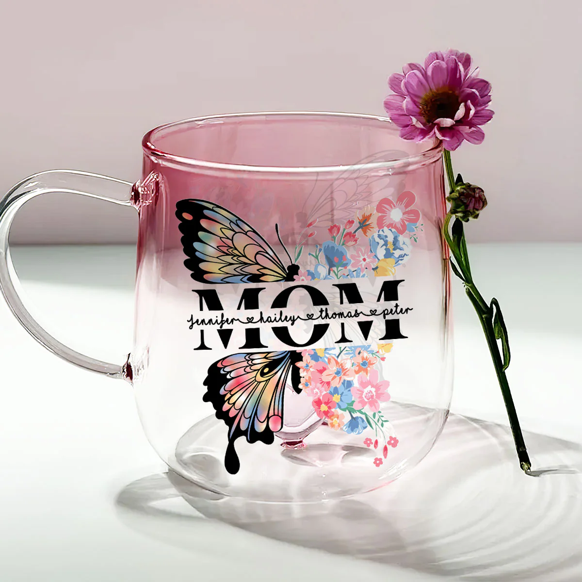 Lovely Butterfly - Personalized Custom Pink Gradient Glass Mug - Image 3