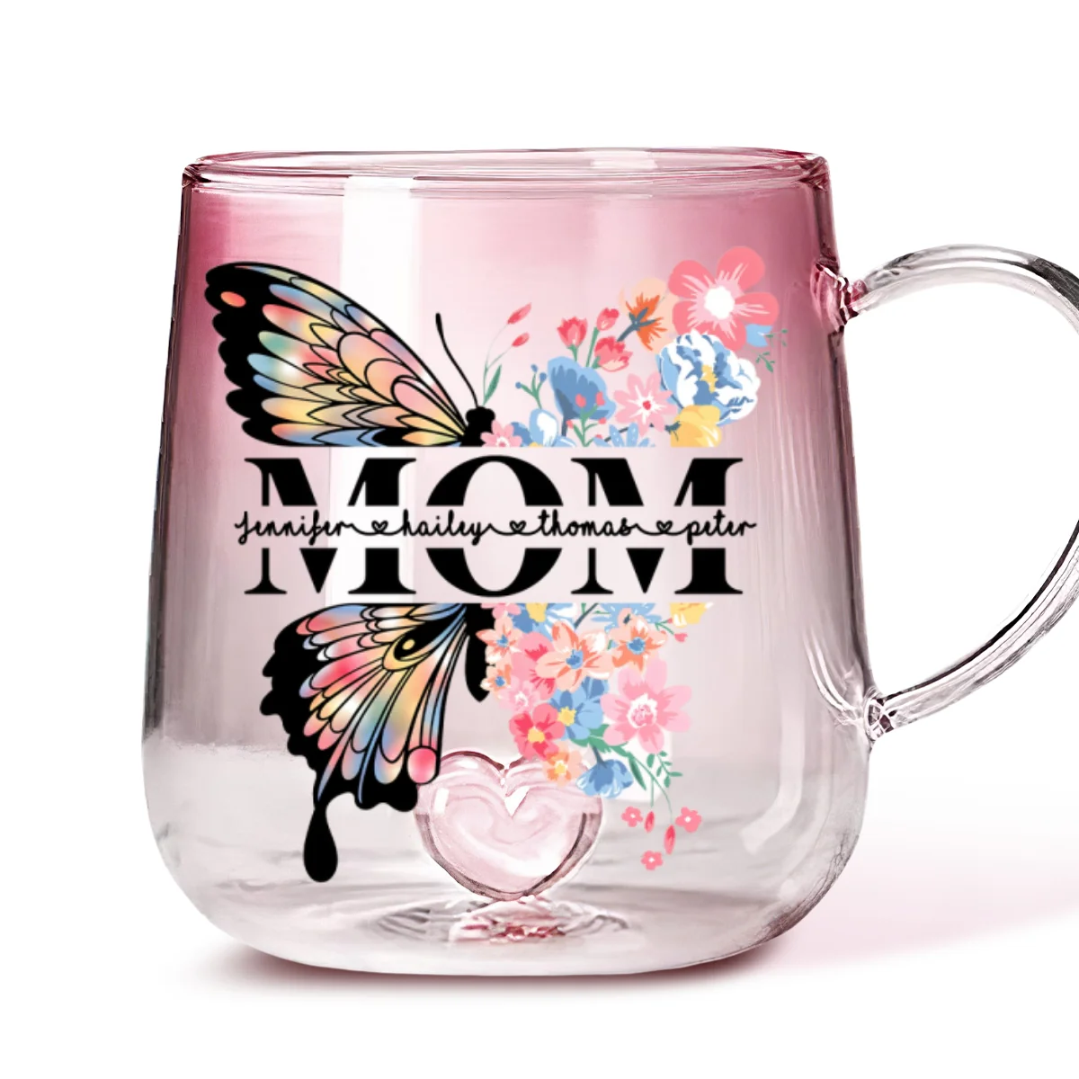 Lovely Butterfly - Personalized Custom Pink Gradient Glass Mug - Image 6