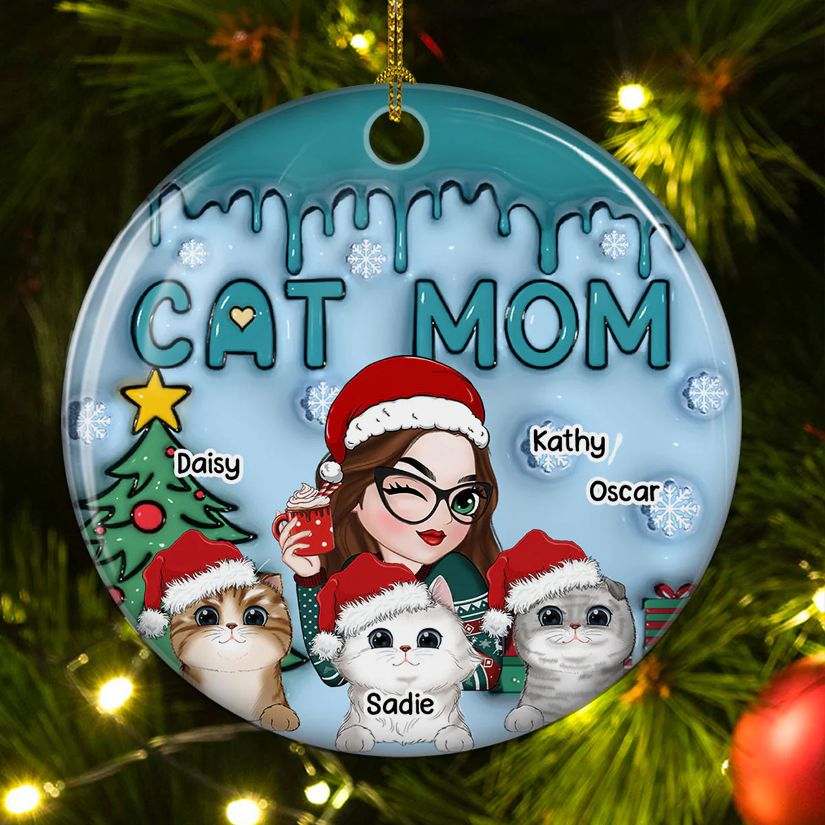 Lovely Cat Mom - Personalized Custom 3D Inflated Effect Ceramic Ornament - Image 4