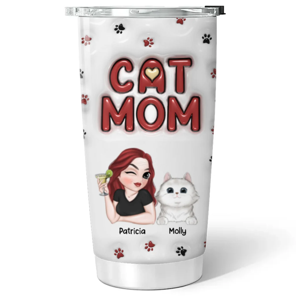 Lovely Cat Mom - Personalized Custom 3D Inflated Effect Tumbler - Image 5