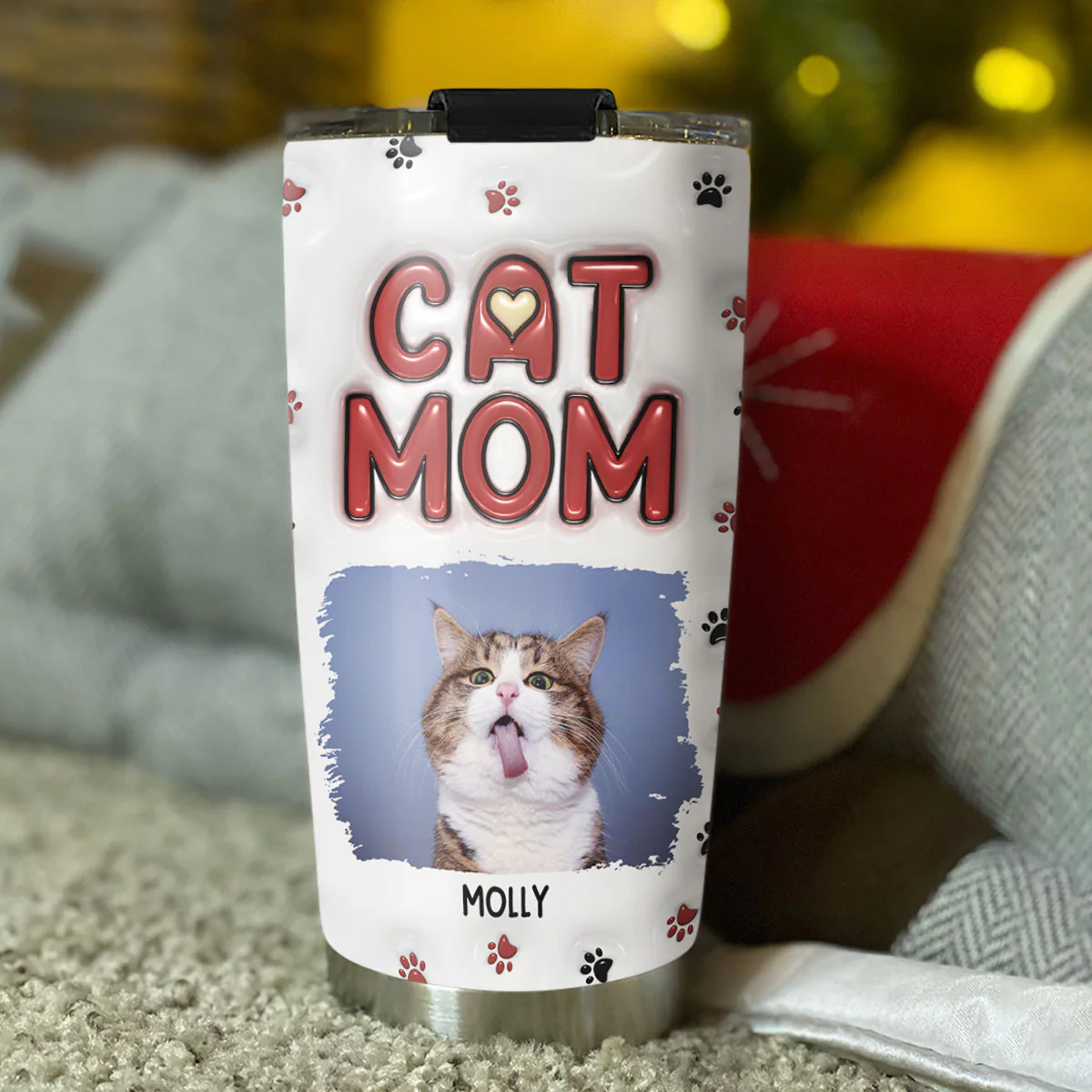 Lovely Cat Mom Photo - Personalized Custom 3D Inflated Effect Tumbler - Image 2