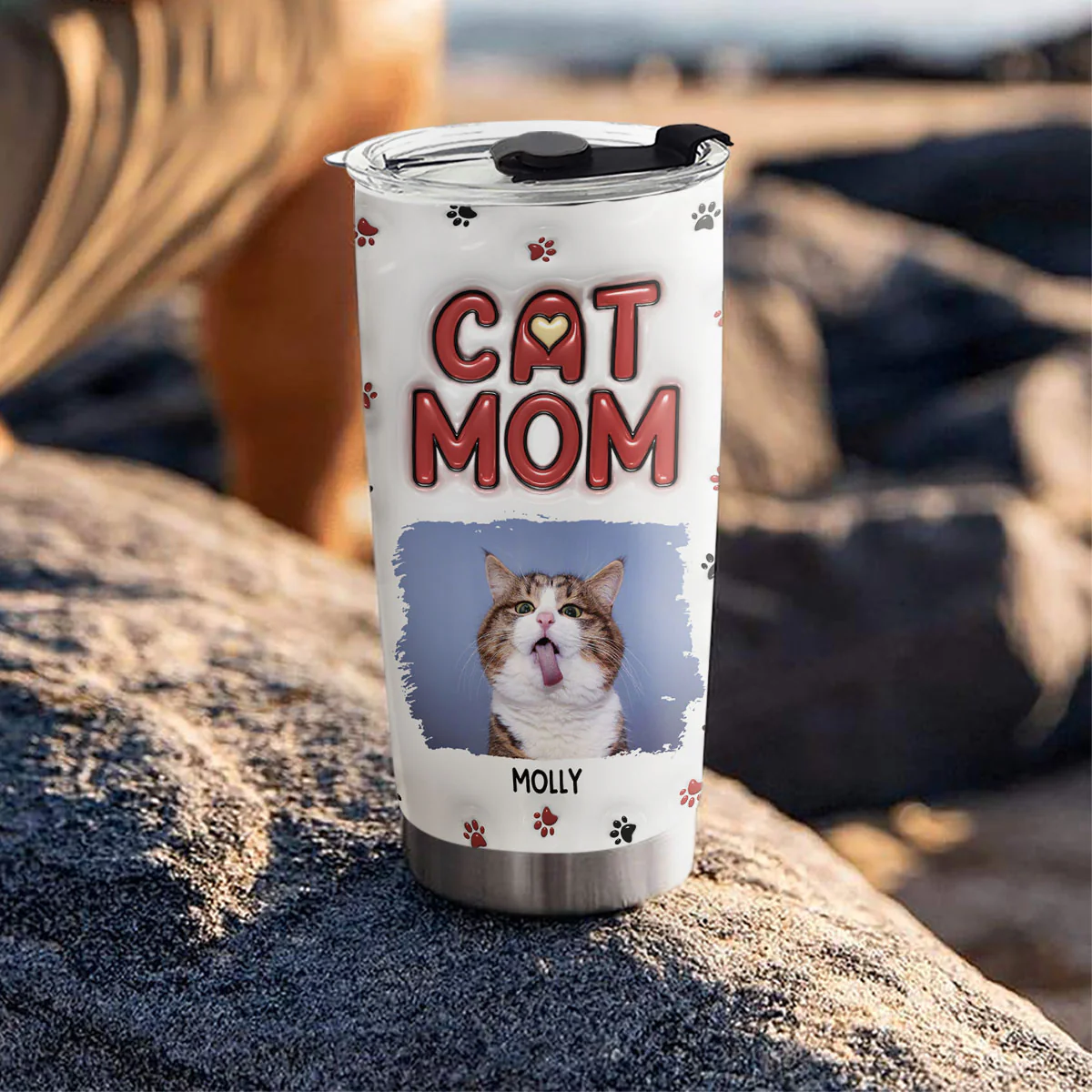 Lovely Cat Mom Photo - Personalized Custom 3D Inflated Effect Tumbler - Image 4