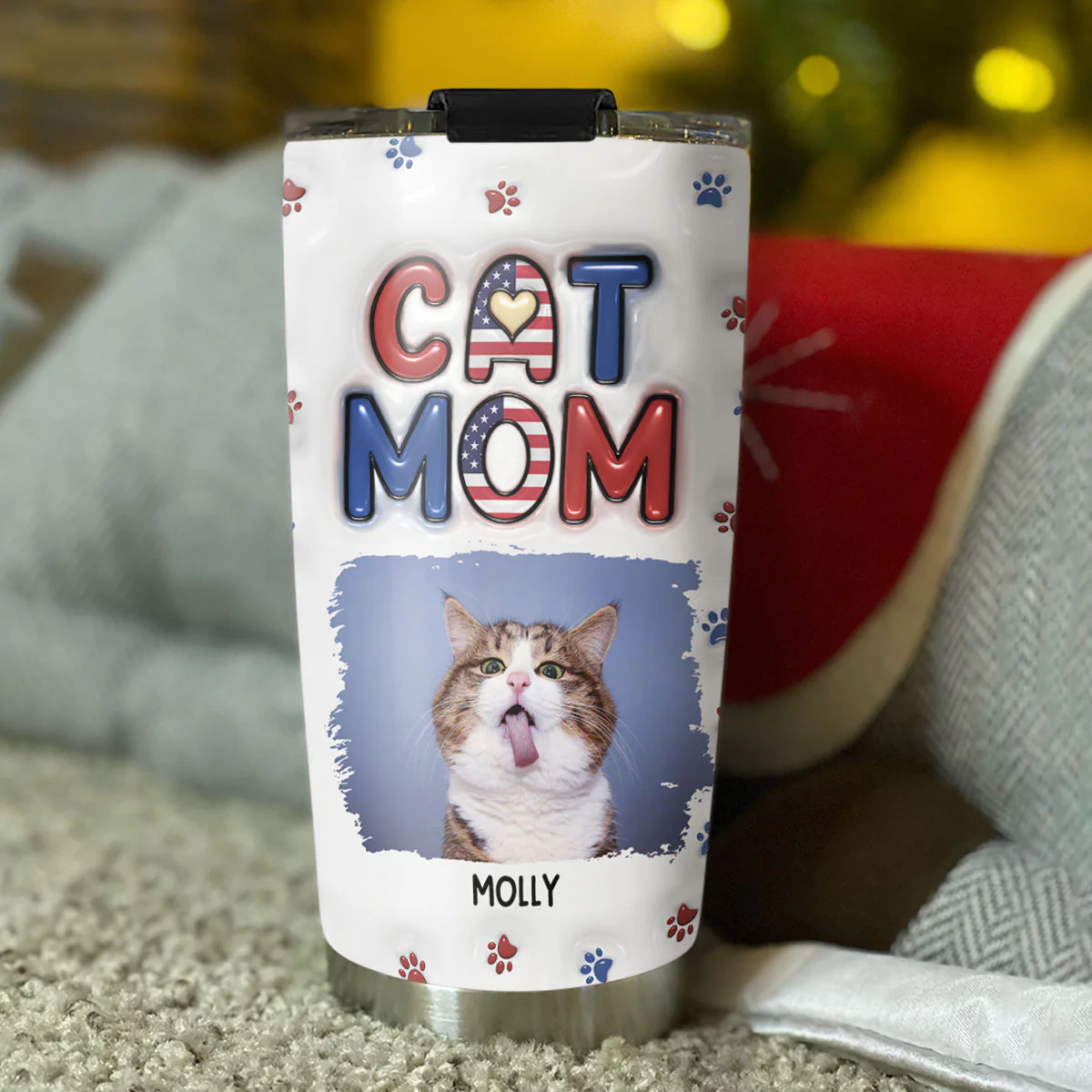 Lovely Cat Mom Version 3 Photo - Personalized Custom 3D Inflated Effect Tumbler - Image 2