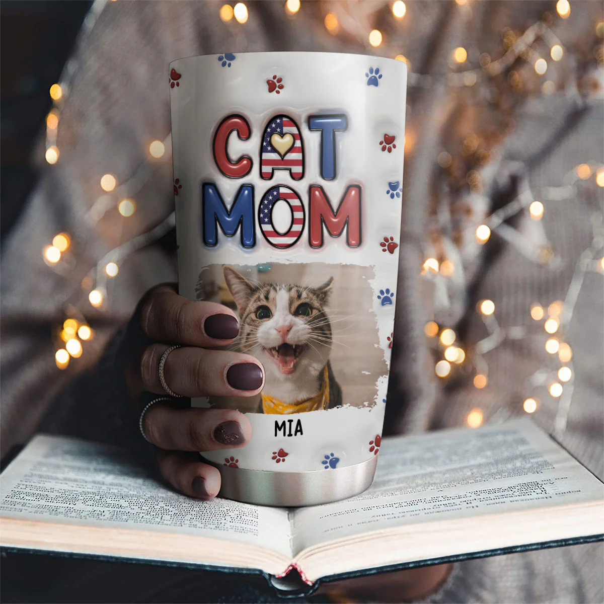 Lovely Cat Mom Version 3 Photo - Personalized Custom 3D Inflated Effect Tumbler - Image 3