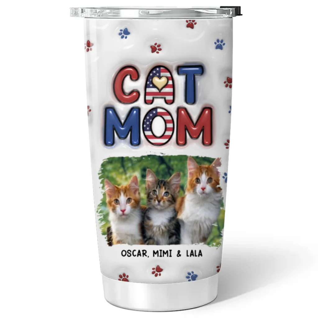 Lovely Cat Mom Version 3 Photo - Personalized Custom 3D Inflated Effect Tumbler - Image 4