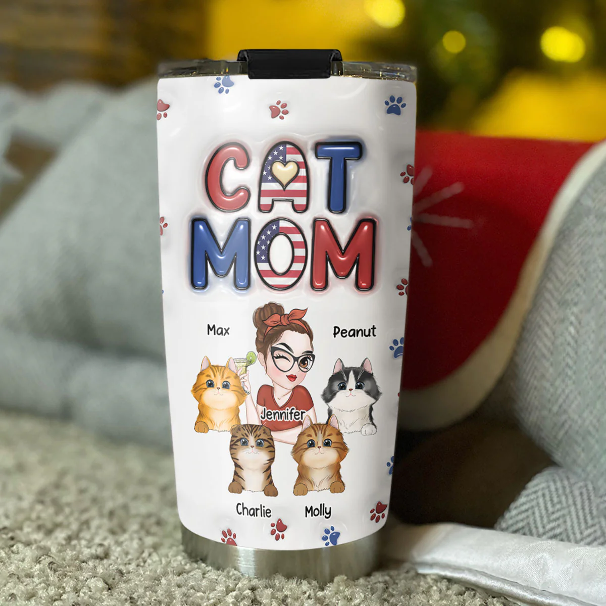 Lovely Cat Mom Version 3 - Personalized Custom 3D Inflated Effect Tumbler - Image 4