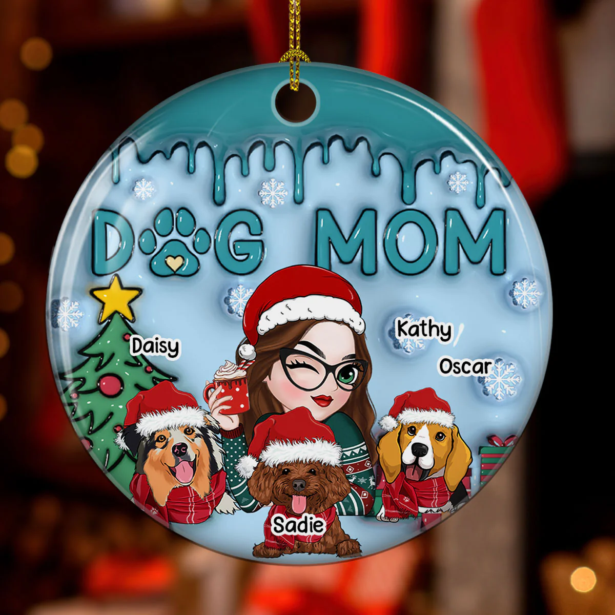 Lovely Dog Mom - Personalized Custom 3D Inflated Effect Ceramic Ornament - Image 4