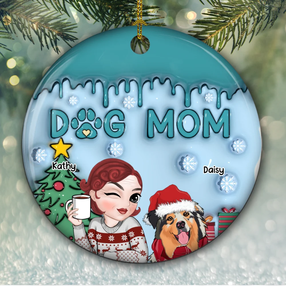 Lovely Dog Mom - Personalized Custom 3D Inflated Effect Ceramic Ornament - Image 5