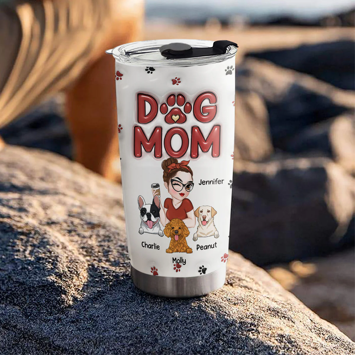 Lovely Dog Mom - Personalized Custom 3D Inflated Effect Tumbler - Image 4